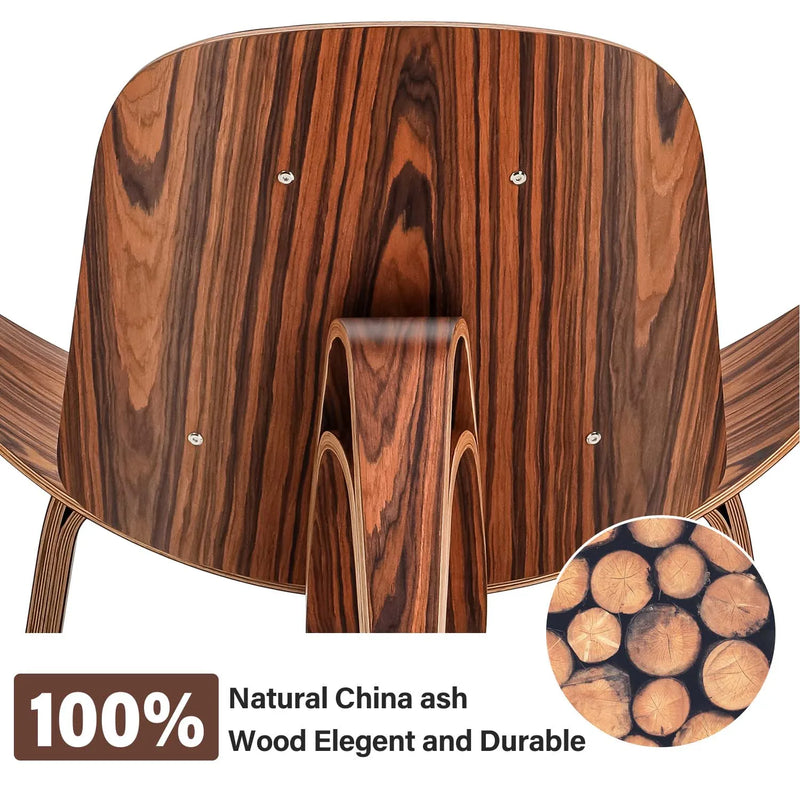 Mid Lounge Replica Solid Wood Three-Legged Shell Chair Ash Plywood Black Faux Leather Living Room Furniture Modern Leisure Chair
