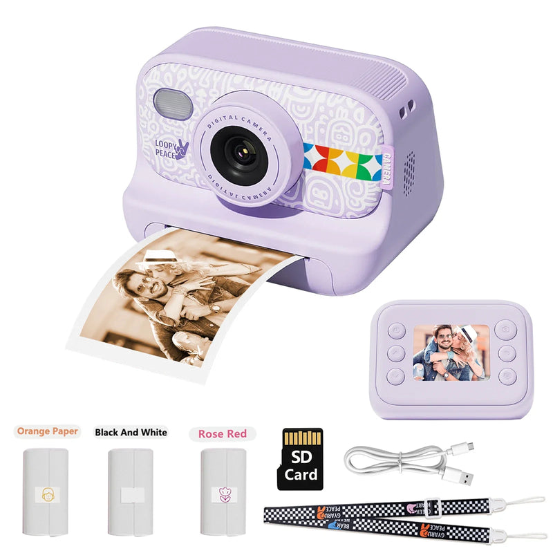 Color Instant Print Camera for kids, Christmas Birthday Gifts for Girls Boys, HD Digital Video Cameras No Ink Thermal Paper