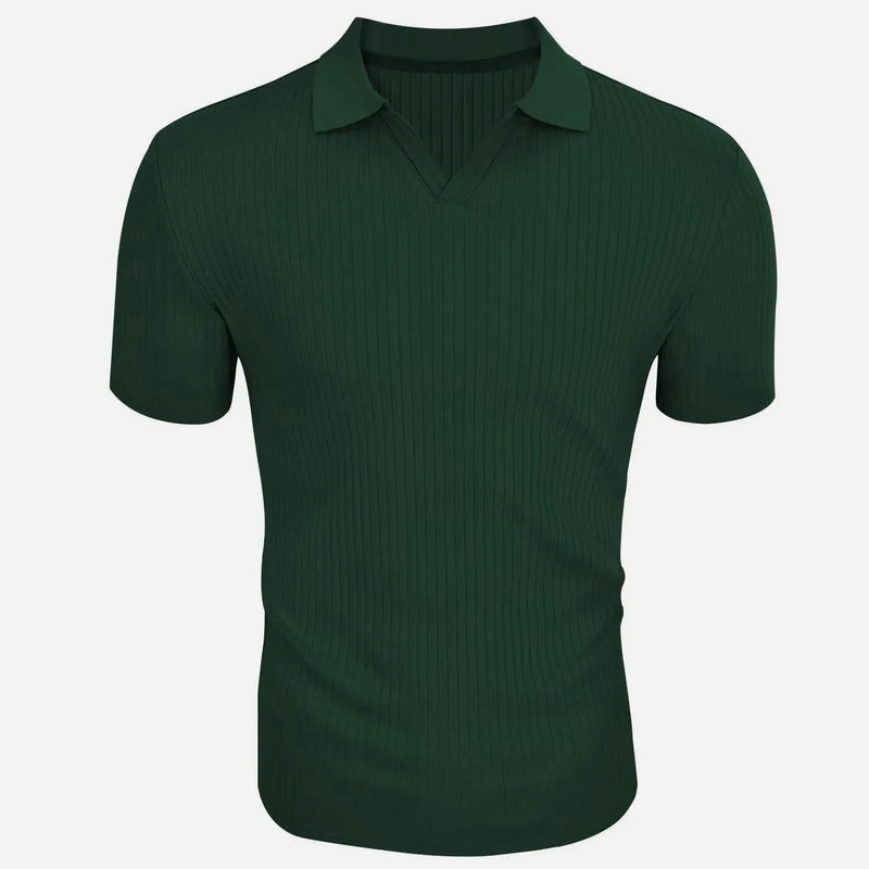 Men Turn Down Collar Short Sleeve Slim T-shirts Summer Male Solid Knitted Tee Tops LXDZ-KJ-P6-V