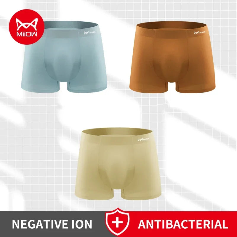 MiiOW 3Pcs Ice Silk Boxers Man Underwear Seamless Breathable Sexy Underpants Male Antibacterial Men's Panties Man Boxer Briefs