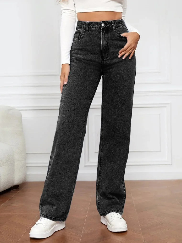 2024 New Cross-Border European American High-Waisted Straight-Leg Denim Jeans For Women Amazon Long Style NK331