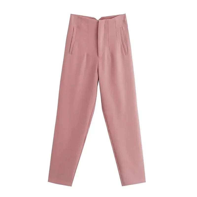 TRAF Ladies Pants Office Wear Black Pink White Pants for Women Fashion High waist Formal Pants Office outfits Pencil Trousers