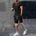 2025 new fashion trend summer men's waffle short-sleeved shorts two-piece full matching business and leisure suit