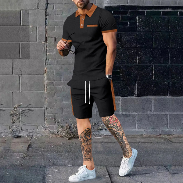 2025 new fashion trend summer men's waffle short-sleeved shorts two-piece full matching business and leisure suit