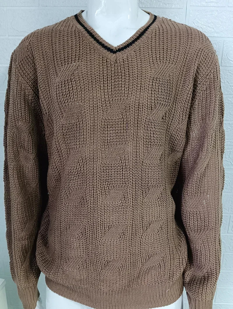 New2025 Men's Winter Knitted Sweater V-Neck Knitted Pullovers Club Party Solid Slim Warm Knitwear Sweaters  Male Streetwear Tops