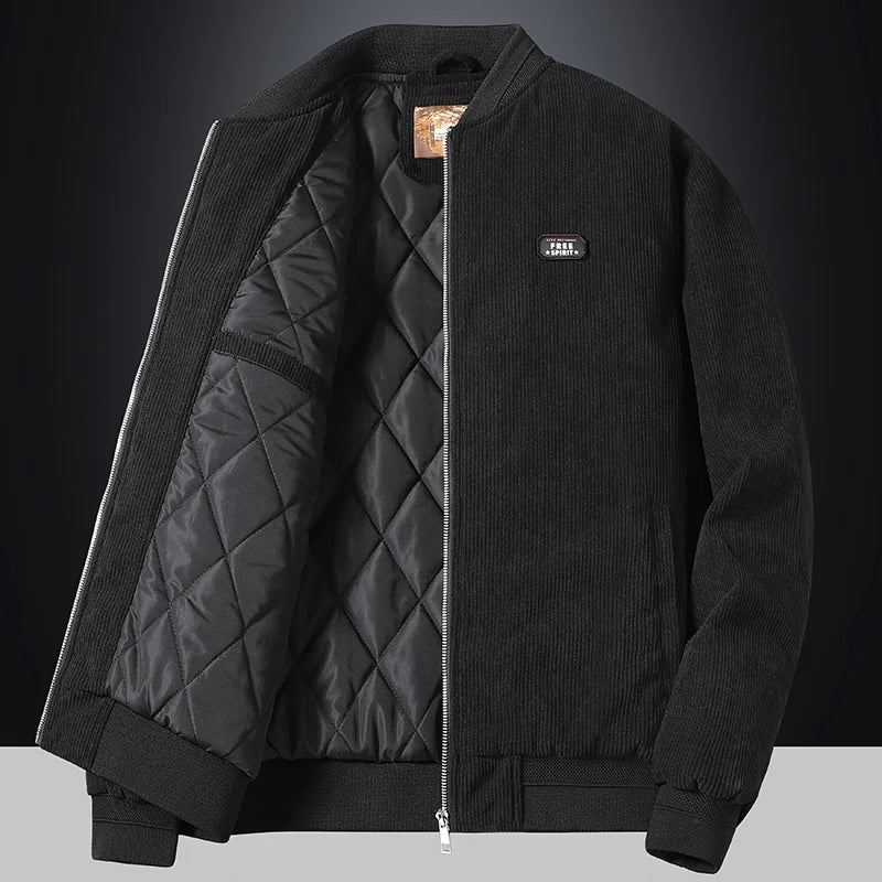 Men's Fashion Casual Warm Corduroy Outwear Men's Thick Cotton Jacket Coat Large Size New Autumn Winter Stand Collar Slim Jacket