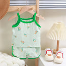 Summer Children Sling Shorts Set Fashion Flower Girls Kids Cotton Thin Breathable Pajamas Cute Cartoon Baby Toddler Home Clothes