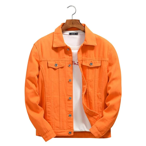 Trendy Men's Spring and Autumn Orange Orange Denim Jacket Men's Shoulder Down Hong Kong Style Oversized Loose Casual Jacket Top