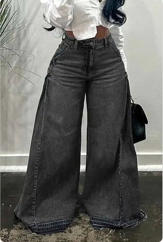 Vintage American Style Wide Leg Jeans Spliced Or Length Bell Bottom Fringebell-Bottom Pants For Men And Women