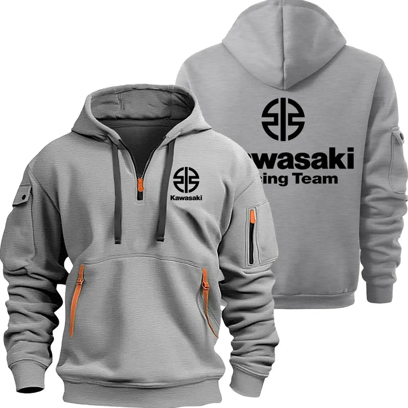 Kawasaki Logo Motorcycle Racing Team Men Half Zipper Hoodie Spring Autumn Male Sweatshirt 2025 New Sport Pullover Clothes