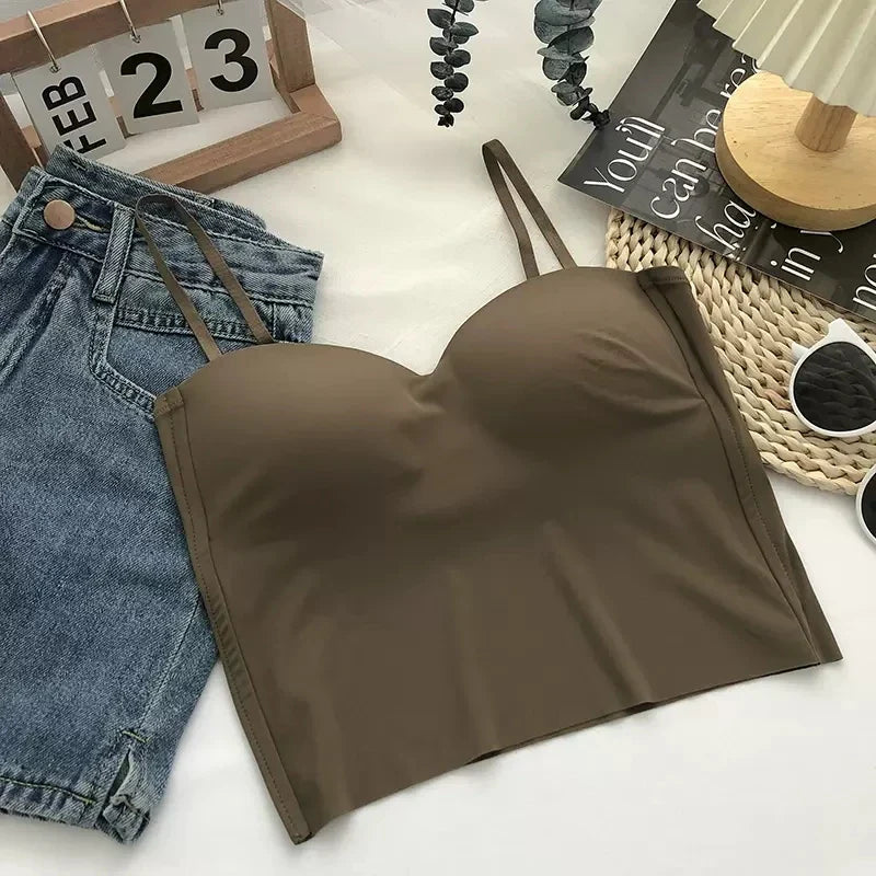 Summer Vest Tops Sleeveless Cotton Bustier Soft Elastic Washable Wear-resistant Bra Vest Women Crop Top Seamless Bralette Tees