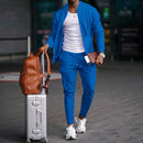 2025 new spring and autumn men stand collar solid color baseball casual Waffle full pants two men's suit men's wear