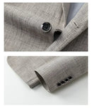 Spring Autumn Men's Blazer Thin Section Slim Fit Plaid Jacquard Casual Suit Jacket Gray Blue Beige Coat Costume Homme