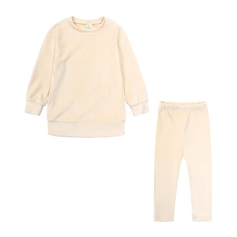 1-7Y Kids Baby Girls Fashion Velvet Outfits Toddler Pullover Top + Leggings Pants Clothes Winter 2Pcs Children Tracksuit Sets