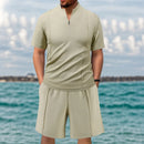 Men's New Waffle Summer Suit 2025 Casual T-shirt + Shorts Suit Men's Tracksuit Solid Color Tracksuit Loose Suit Clothes for Men