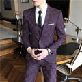 Blue Men's Plaid Blazer Jacket and Vest with Pants, Gray & Burgundy Available, Asian Size Mens Three Piece Set