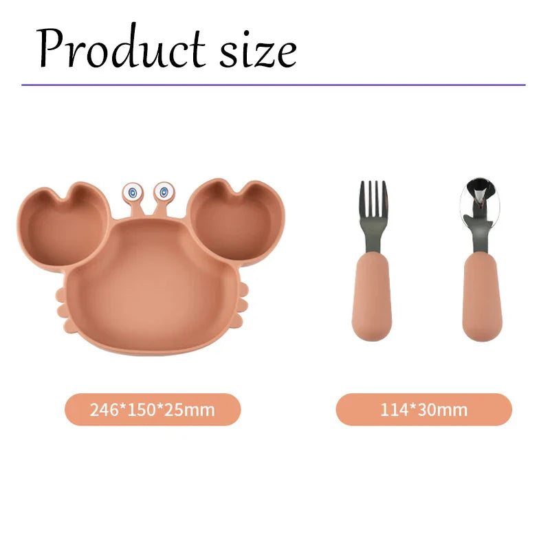 3Pcs/Set Baby Safe Silicone Dining Plate Food Feeding With Spoon Fork Cartoon Children Dishes Prevent Tipping Over And BPA Free