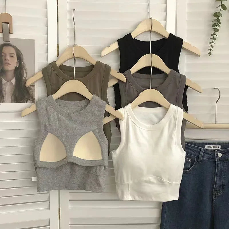 Fashion Uniform Color Tanks Camisole Clothing Sexy Waistcoat for Women Sports No Steel Ring Chest Pad Yoga Vest Nylon Underwaist