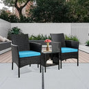 3-piece Outdoor Small Bar Set, Terrace Furniture Chairs, Black Wicker Porch Furniture with Glass Coffee Table