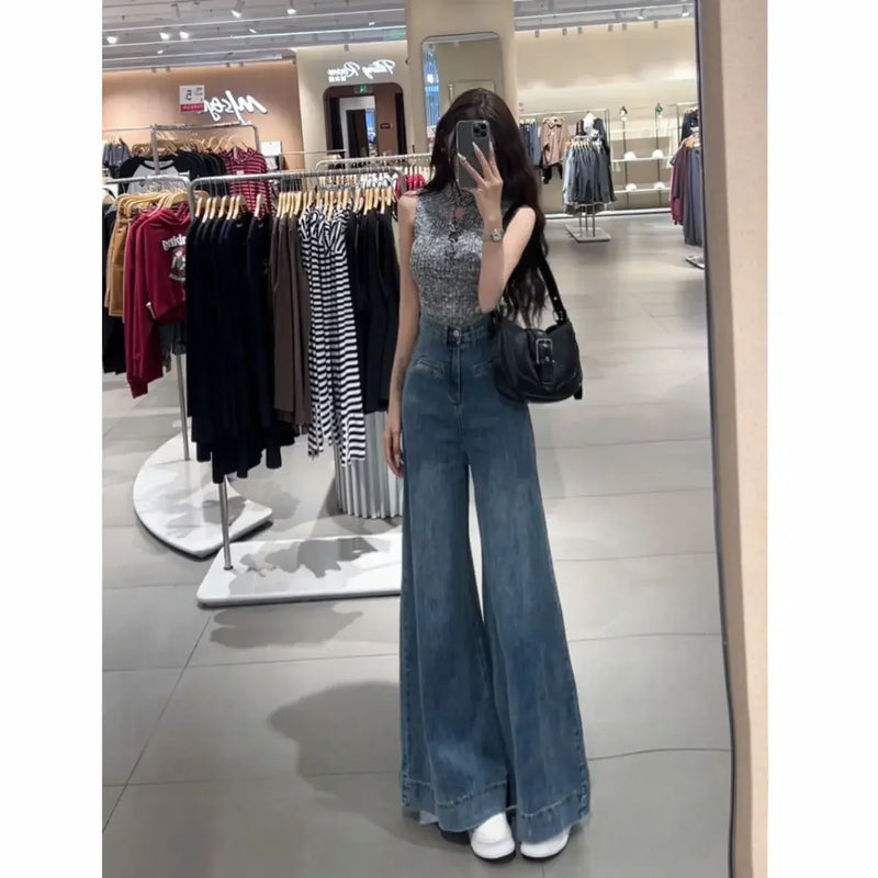 High-Waisted Wide-Leg Jeans White 2024 Summer New Style Women's Loose-Fit Slimming Draped Trailer Pants Fashionable Casual Wear