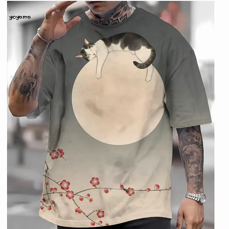 Japanese Style Men's Short-Sleeved T-Shirt Shirt Ukiyo-E Printed 3D T-Shirt Casual Tops Oversized Summer Men's Fashion Clothing