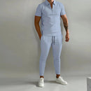 2024 Spring and summer menswear slim trend youth leisure sports polo suit, zipper pullover jacket drawstring trousers monochrome