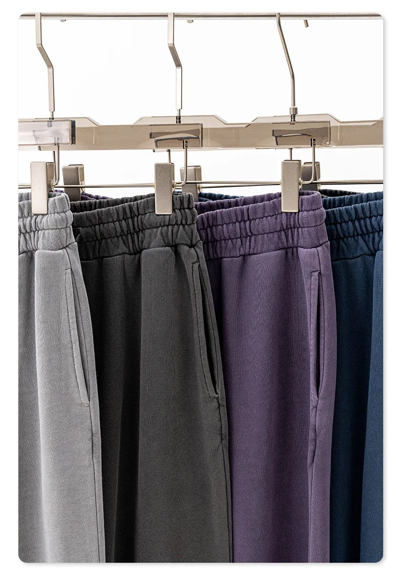 380g Men's Plus Size 100% Cotton Acid-Washed Casual Long Pants Jogger Sports Trousers Male High Quality Retro washing Sweatpant