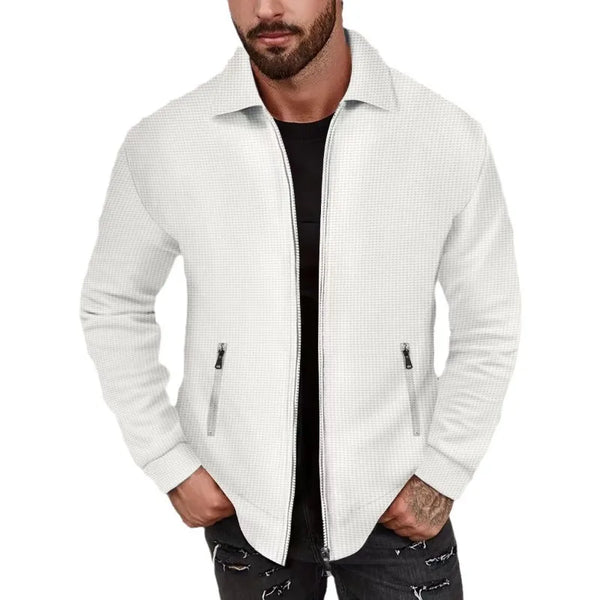 2024 European and American Waffle Long Sleeved Zippered Men's Jacket High Street Casual Men's Autumn Jacket