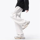 New Korean Fashion Pleated Wide-leg Sweatpants For Men Hip Hop Solid Color Baggy Pants Y2K Streetwear Gray Straight Trousers