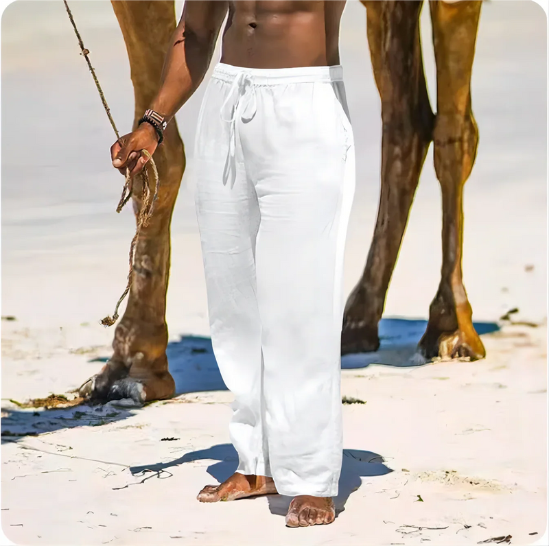 Men's Beach Solid Color Pants Joggers Streetwear Cotton Linen Sweatpants Casual Pants Hawaiian Vacation Loose Summer Long S-4XL