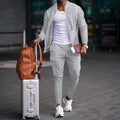 2025 new spring and autumn men stand collar solid color baseball casual Waffle full pants two men's suit men's wear