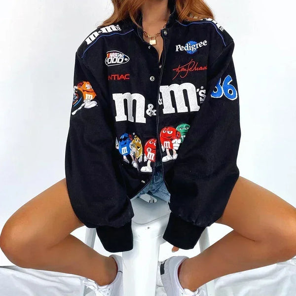 2024 Y2K Women Clothes Fashion Casual Patchwork Button Up Crop Bomber Varsity Jackets Coat Women Spring Baseball Jacket