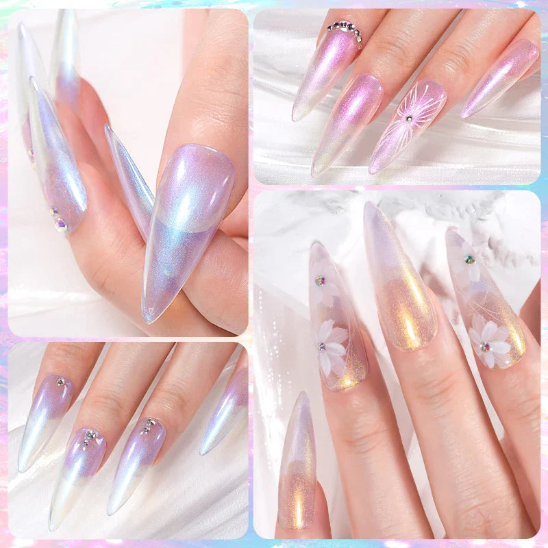 MEET ACROSS 8ml Aurora Extension Nail Gel Polish Glitter Sparkling Nail Art Semi Permanent Building Gel For Nails Manicure