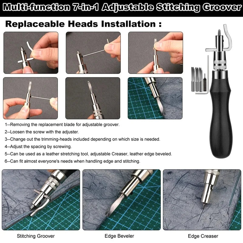 KRABALL 48/72pcs Leather Craft Sewing Working Tools Kit with Upholstery Thread Awl Needles Thimble for Repair Stitching DIY
