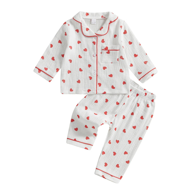 MISOWMNJOY Soft Cotton Kids Girls Boys Pajama Sets Valentine's Day Children Sleepwear Heart Long Sleeves Shirt Pants Loungewear