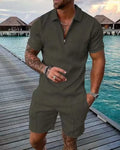 2025 Trend Men Streetwear Fashion Half Zip Polo Shirts+shorts 2 PCS Sets Men's 3D Digital Print Casual Suit New Male Tracksuits