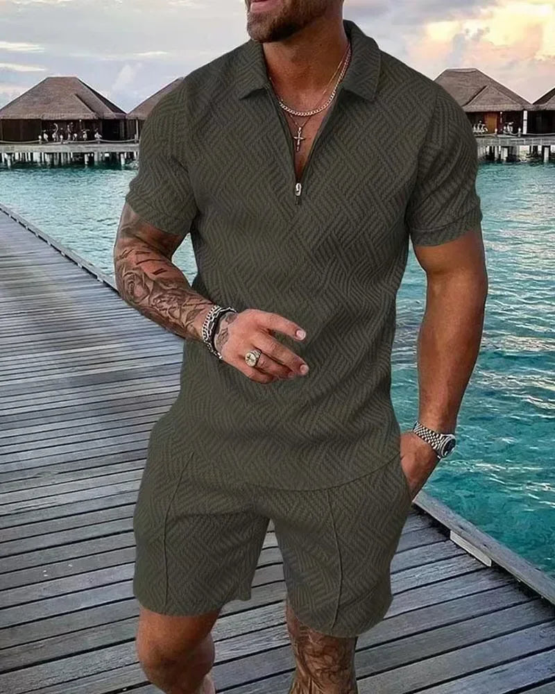 2025 Trend Men Streetwear Fashion Half Zip Polo Shirts+shorts 2 PCS Sets Men's 3D Digital Print Casual Suit New Male Tracksuits