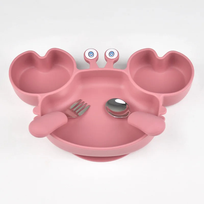 3Pcs/Set Baby Safe Silicone Dining Plate Food Feeding With Spoon Fork Cartoon Children Dishes Prevent Tipping Over And BPA Free