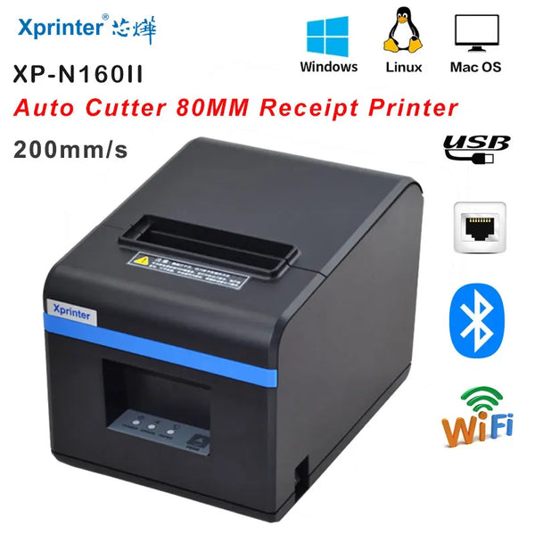 Xprinter 200mm/s Thermal Receipt Printer with Auto Cutter 80mm POS Printer Kitchen Printer with+Ethernet /Bluetooth+USB/WIFI+USB