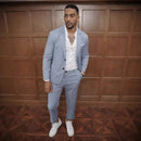 Light Gray Men's Suit Two Piece, Double Button V-Neck Jacket and Trousers, Fashionable Men's Sets, S, M, L, XL, XXL