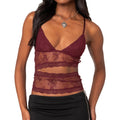 Women Lace Sheer Camisole V-Neck Spaghetti Strap Sheer Vest Slim Fit Cutout Show Navel Tank Tops