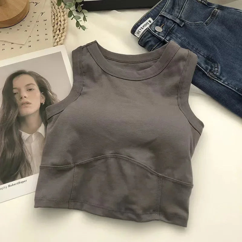 Fashion Uniform Color Tanks Camisole Clothing Sexy Waistcoat for Women Sports No Steel Ring Chest Pad Yoga Vest Nylon Underwaist