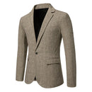 Classic Men's Casual Blazer Jackets SIngle Button Vintage Check Suit Coat Male Khaki