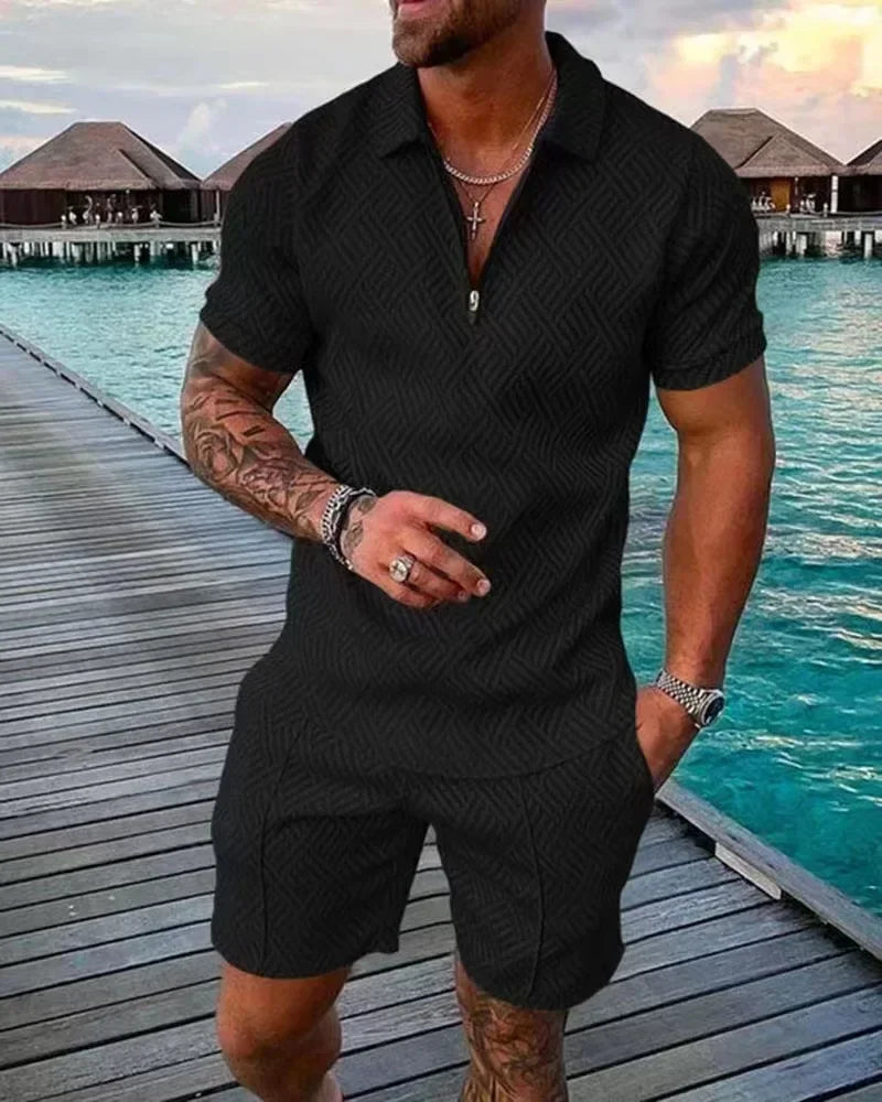 2025 Trend Men Streetwear Fashion Half Zip Polo Shirts+shorts 2 PCS Sets Men's 3D Digital Print Casual Suit New Male Tracksuits