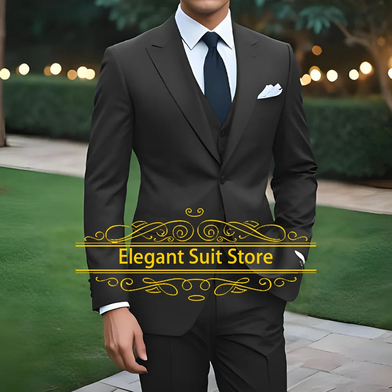 2025 Fashion Suit Sets For Men Evening Dinner Slim Fit Blazer Pants 3 Pieces Elegant Male Formal Outfits
