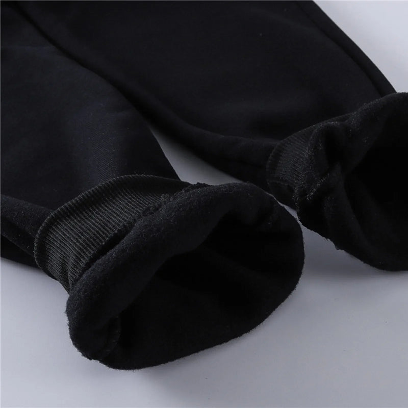 Men's Black Sport Casual Sweatpants 2024 Autumn Winter Warm Fleece Lined Ankle-Banded Trouser With Pocket Plus SIze Baggy Pants