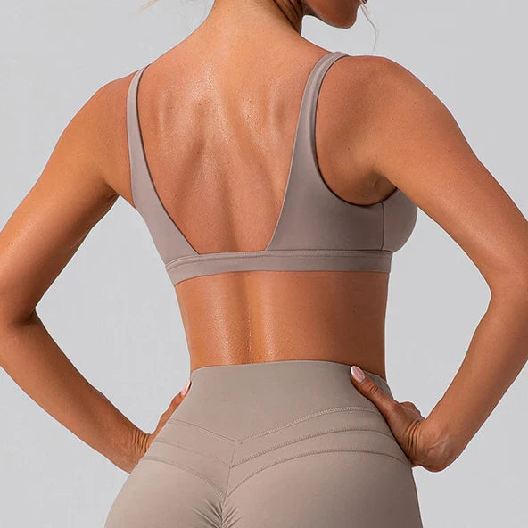 Women Soft Slimming Shockproof Quick Dry Supportive V Neck Running Bra Gym Sports Running Fitness Yoga Bra