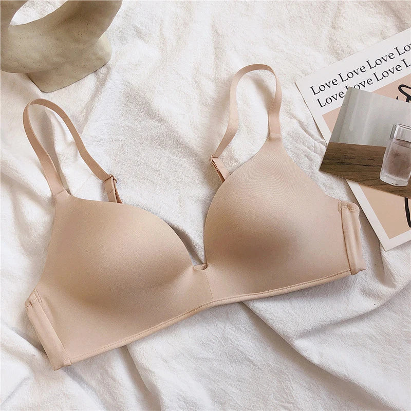 Women's Bras Sexy Seamless Wireless Ice Silk Bralette Gather Push Up Lingerie Thin Smiple Style AB Cup Deep V Female Underwear