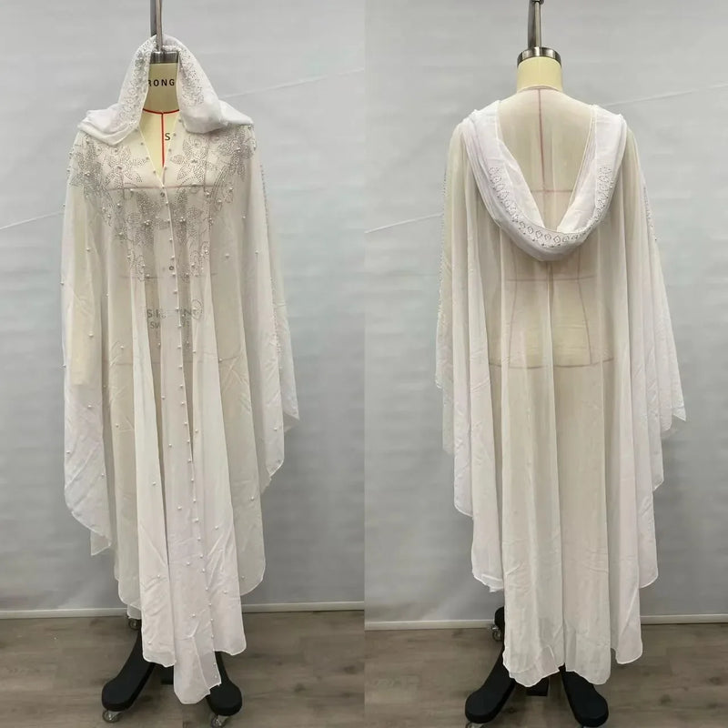 Middle East Africa Hot Sale Muslim Long Robe Shoulder Cover Hooded Cloak Batwing Sleeve Glittering Rhinestone Women's Dress