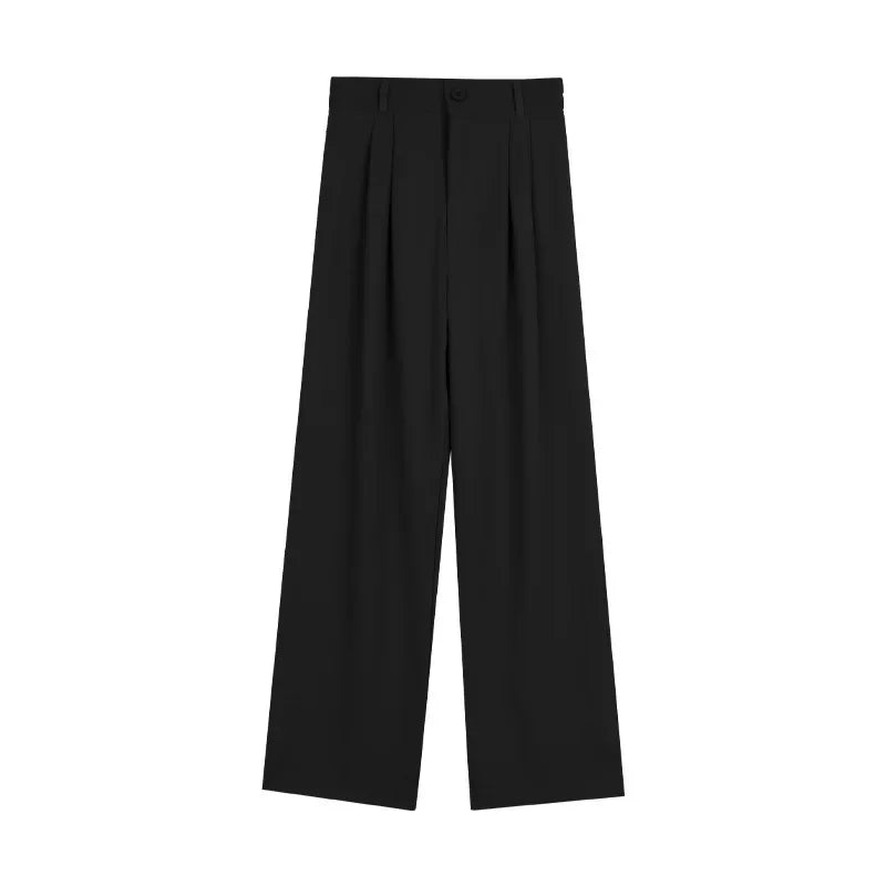 Women Suit Pant Korean Elastic High Waist Straight Pants Casual Loose Solid Simple Wide Leg Trousers Commuting Autumn Winter
